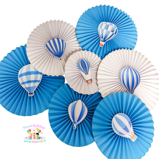 Hot Air Balloon themed Paper Fans 7 Pcs