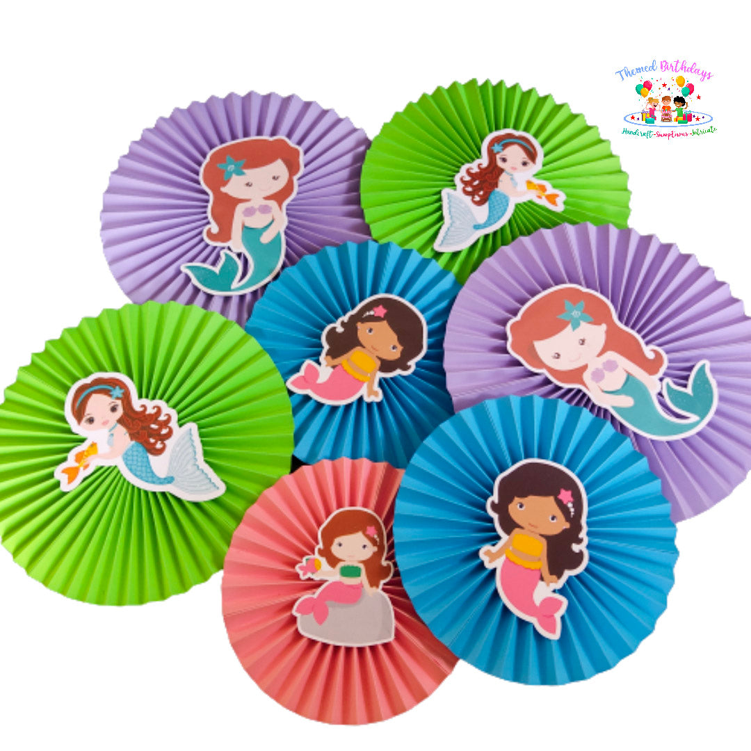 Mermaid themed Paper fans 7 Pcs