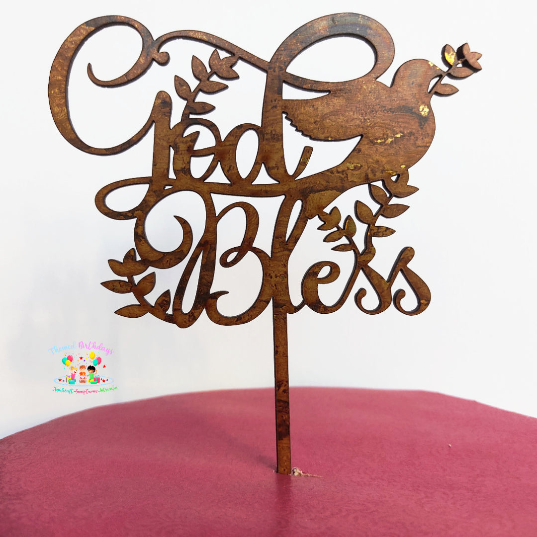 GOD BLESS WOODEN TOPPER