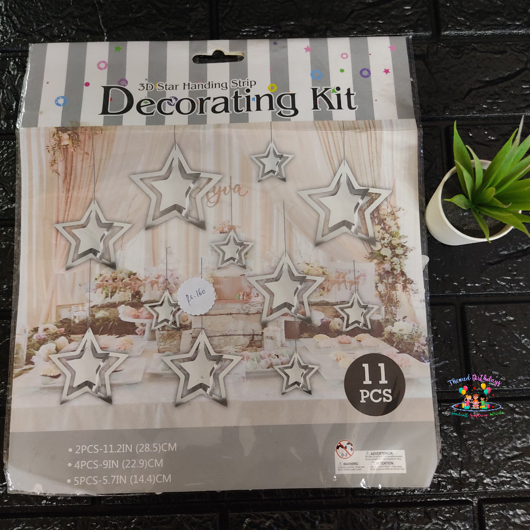 3D HANGING STAR SILVER 11 PCS