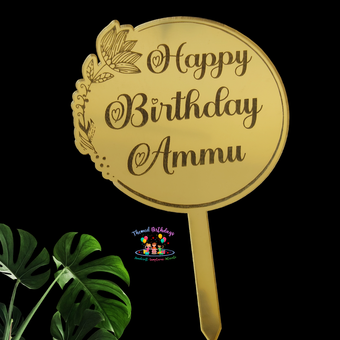 ENGRAVED HAPPY BIRTHDAY WITH NAME TOPPER