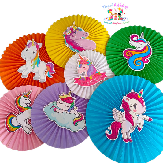 Unicorn themed Paper fan 7pcs