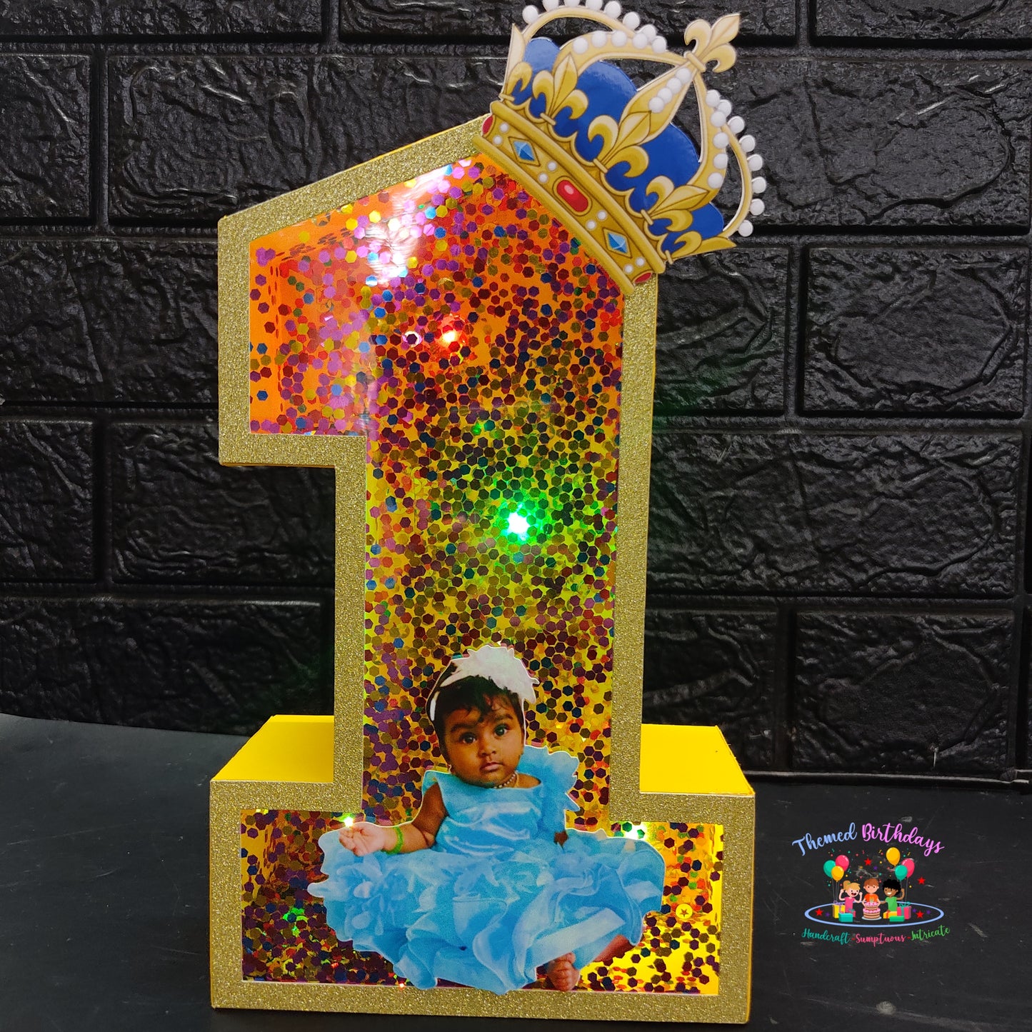 3D LED NUMBER WITH CROWN & BABY PIC (9 inches)