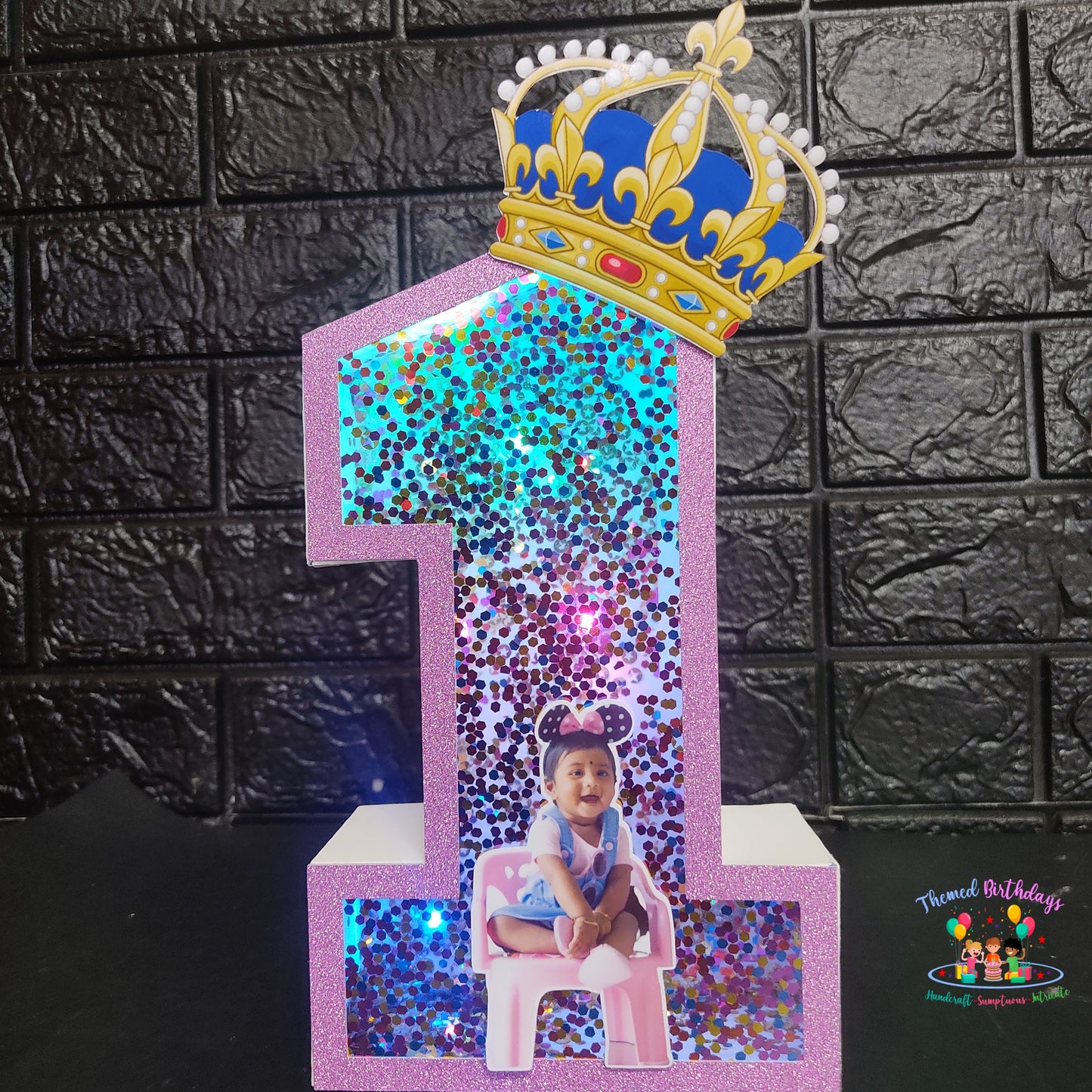 3D LED NUMBER WITH CROWN & BABY PIC (9 inches)