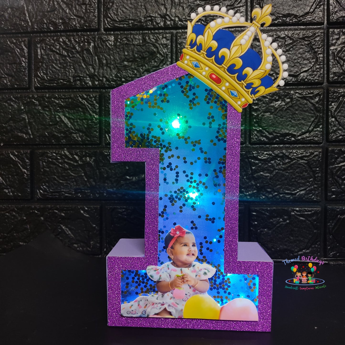 3D LED NUMBER WITH CROWN & BABY PIC (9 inches)