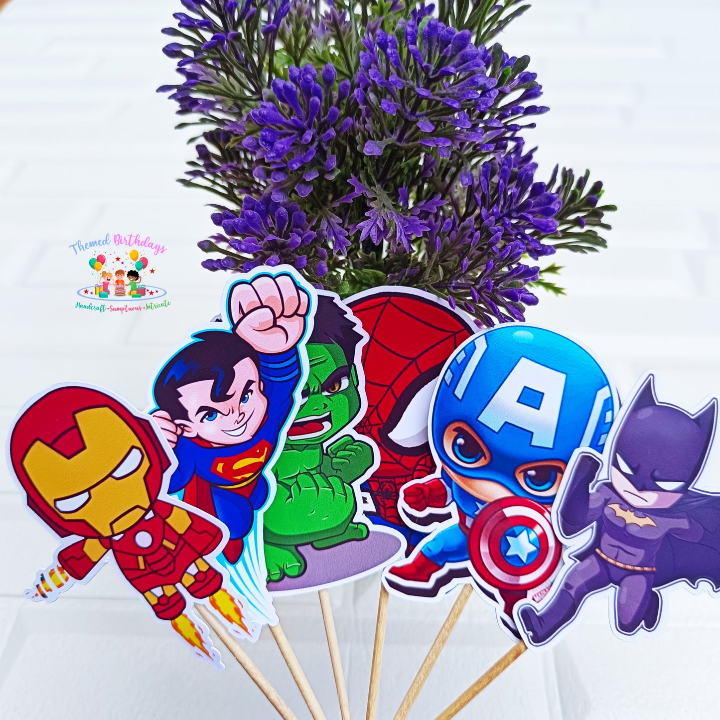 SUPER HEROES AND COMIC WORDS CUPCAKE TOPPERS (12 PCS)