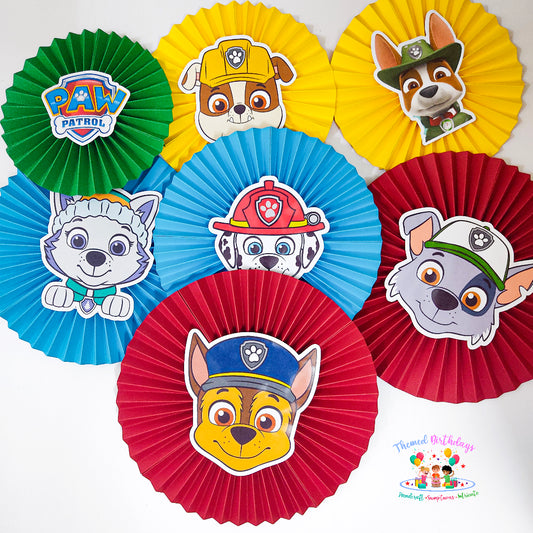 Paw Patrol themed Paper Fans 7 Pcs