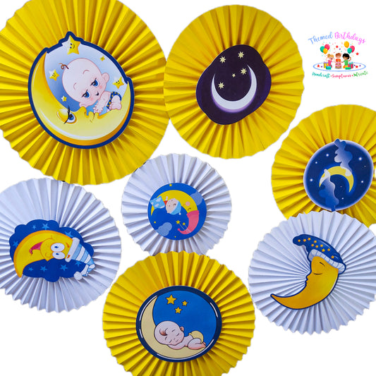 Moon Stars themed Paper Fans 7 Pcs