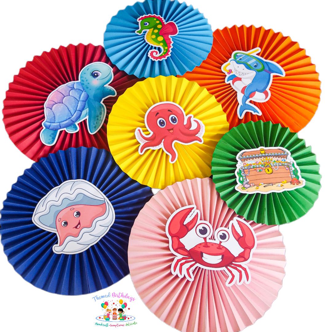 Under the water/Sea Animals themed Paper Fans 7 Pcs