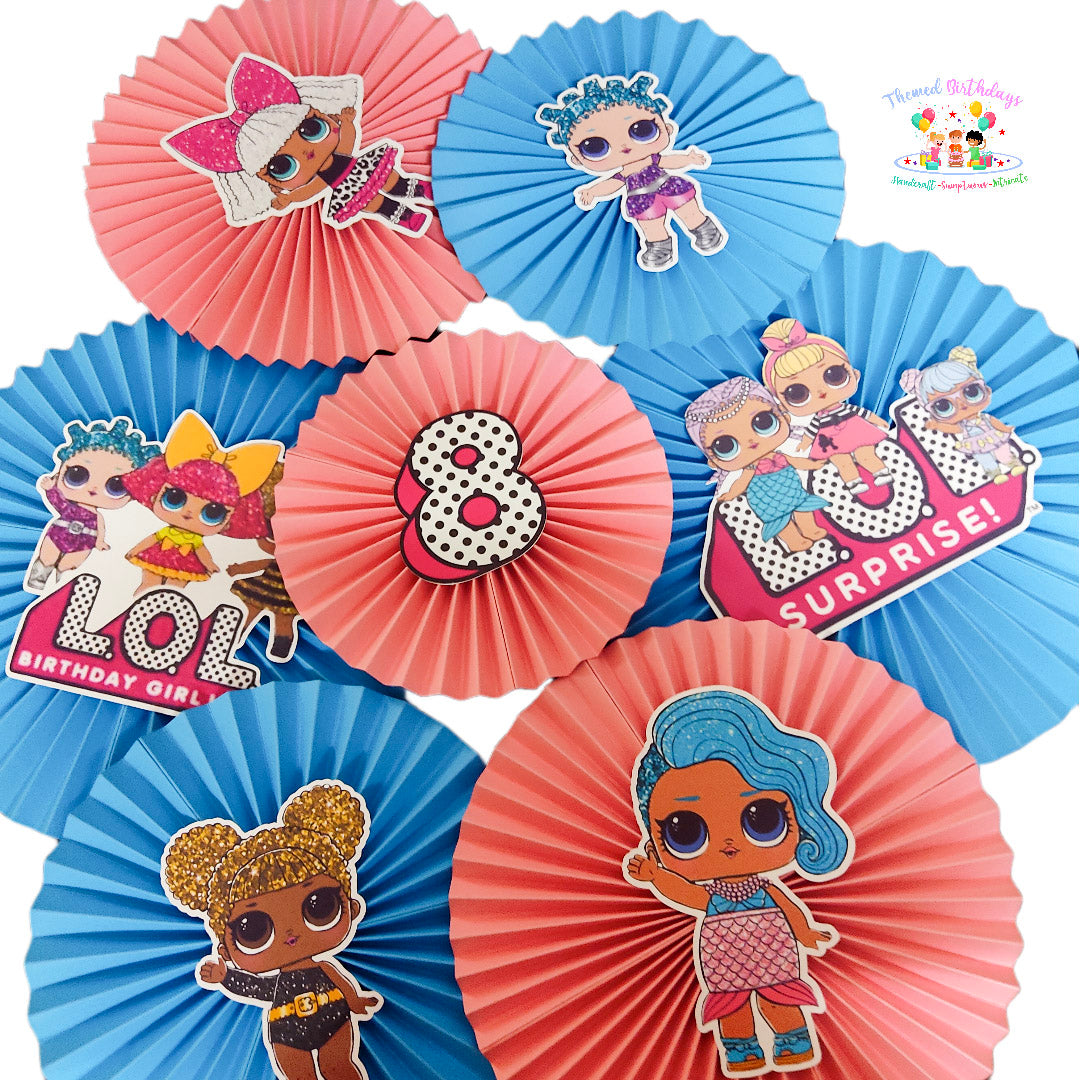 LOL Surprise themed Paper Fans 7 Pcs