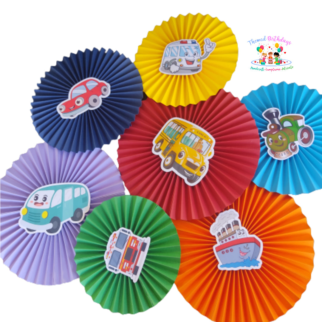 Vehicle/Transport themed Paper Fans 7 Pcs