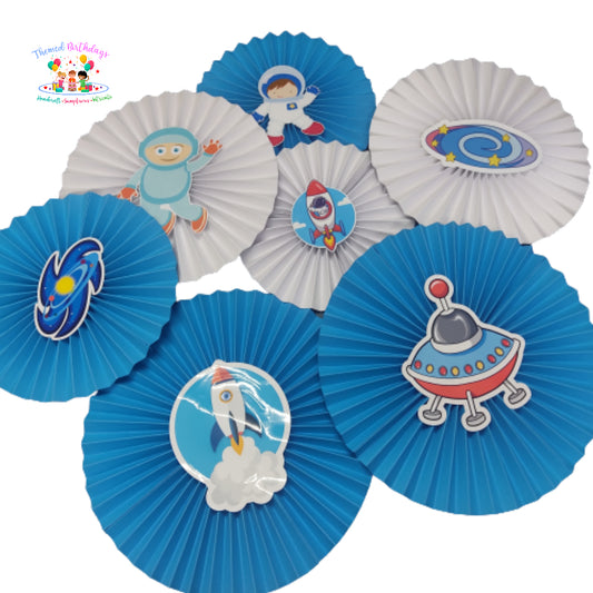 Space themed Paper Fans 7 Pcs