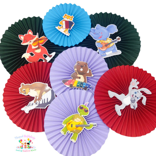 Animal Musical Party Paper Fans 7 Pcs Color combo 2