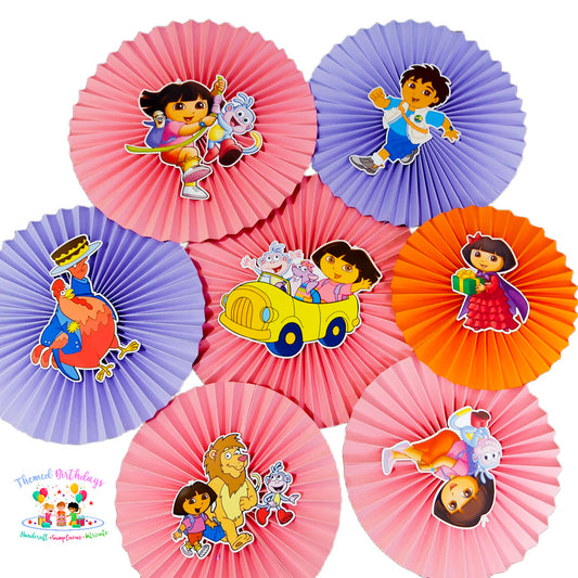 Dora themed Paper Fans 7 Pcs