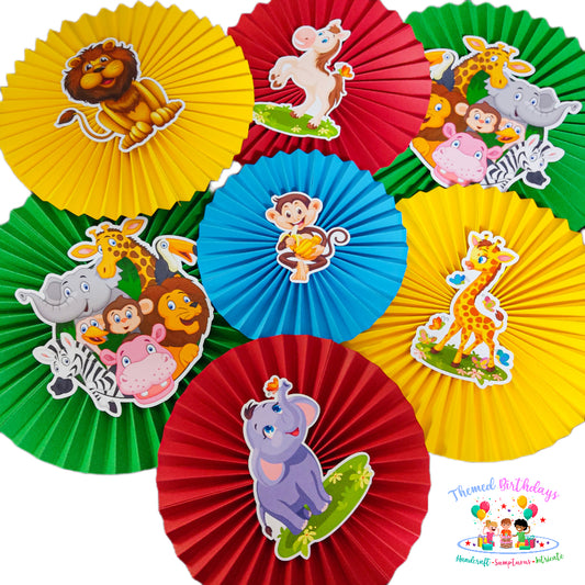 Animal/Jungle themed Paper Fans 7 Pcs Color combo 2