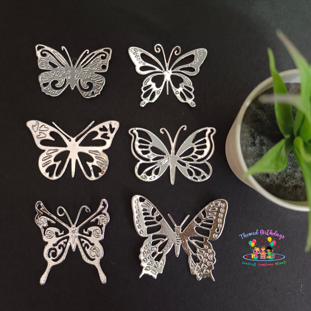 SILVER PAPER CARD BUTTERFLIES 12 PCS