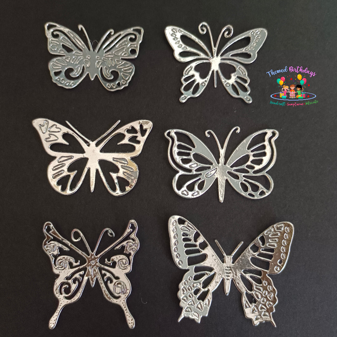 SILVER PAPER CARD BUTTERFLIES 12 PCS