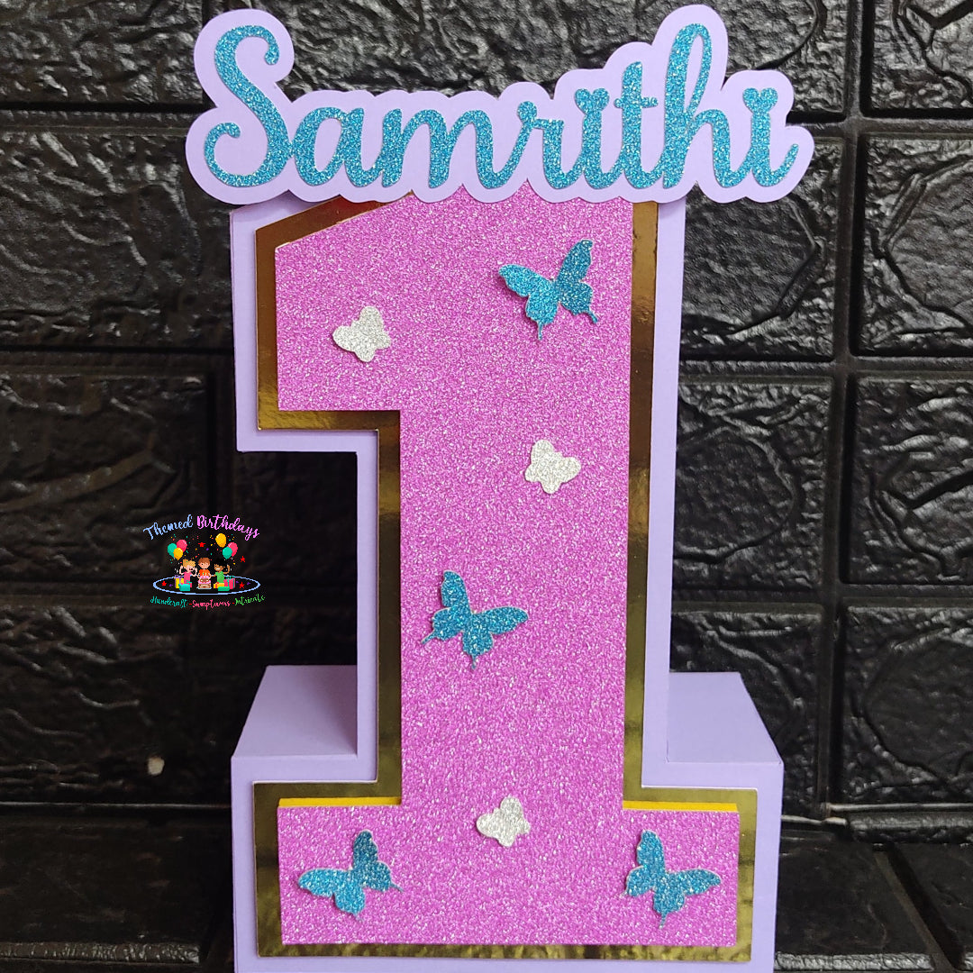 3D NUMBER WITH NAME AND BUTTERFLIES