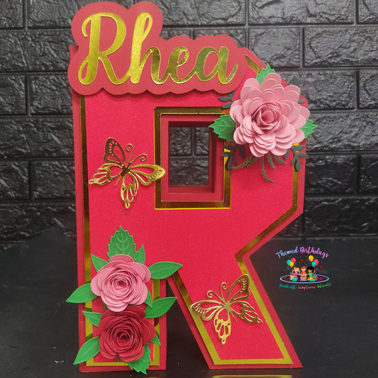 3D LETTER WITH NAME, BUTTERFLIES AND FLOWERS