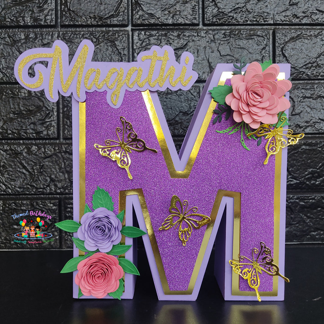 3D LETTER WITH NAME, BUTTERFLIES AND FLOWERS