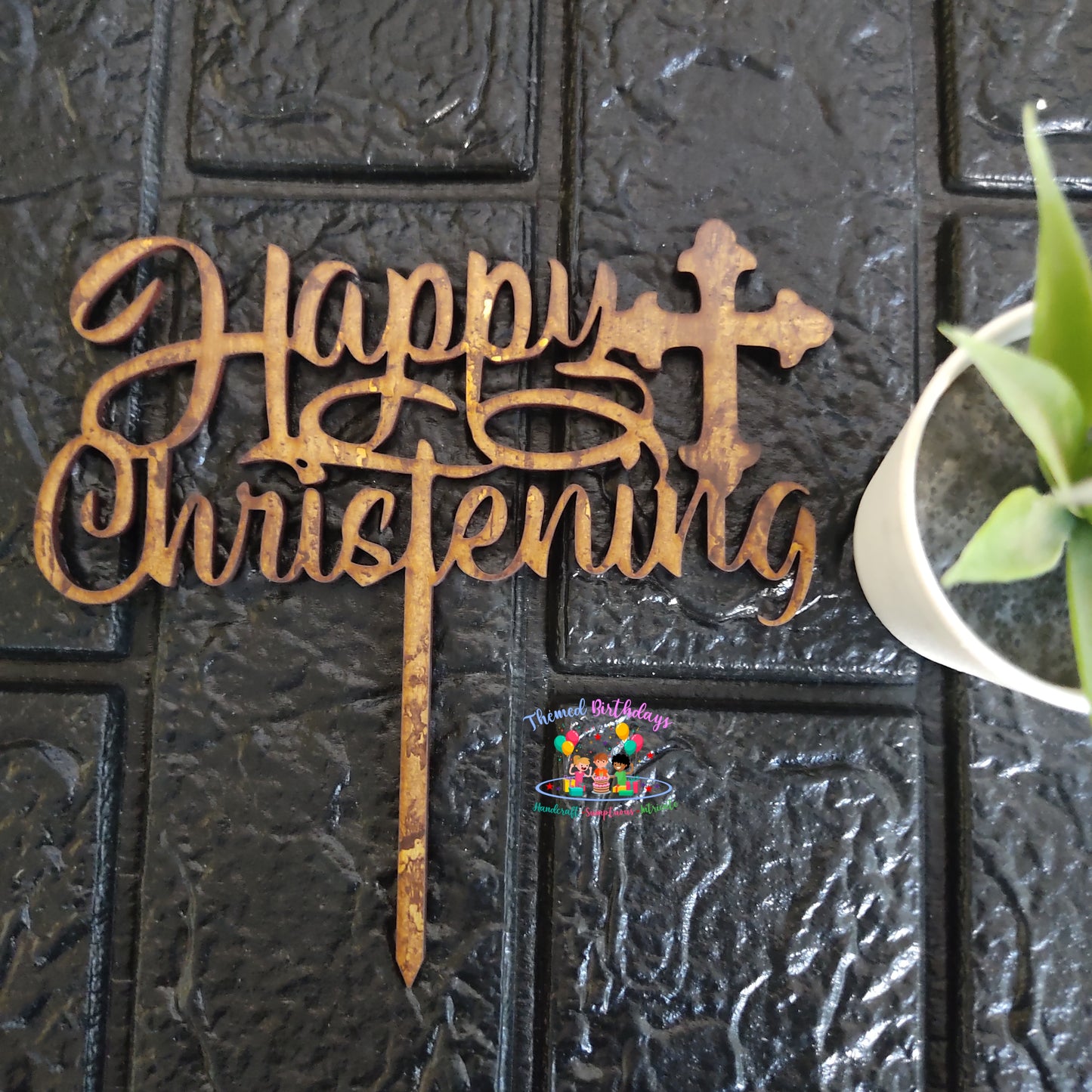 HAPPY CHRISTENING WOODEN TOPPER